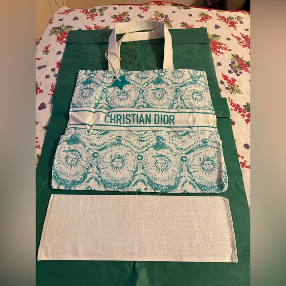 ✨ CHRISTIAN DIOR DIORIVIERA LINEN TURQUOISE TOTE ✨ NWT ✨ - Picture 9 of 16